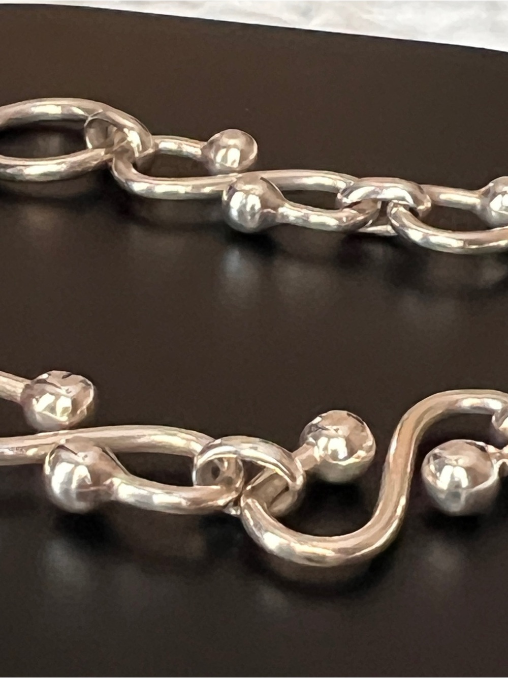 Silver 7.5 inch S-Shaped Solid Toggle Bracelet with Polished Ball Accents - Picture 10 of 11